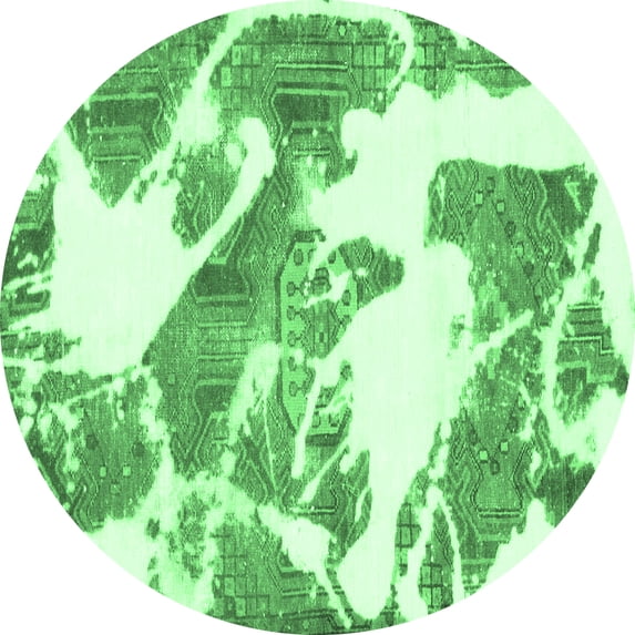 Ahgly Company Indoor Round Abstract Emerald Green Modern Area Rugs, 4' Round