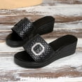 thumbnail image 5 of hlysgo Women's Croc Embossed Open Toe Wedge Heel Mule Slides Rhinestone Square Buckle Elegant Daily Sandals Black 5.5, 5 of 6