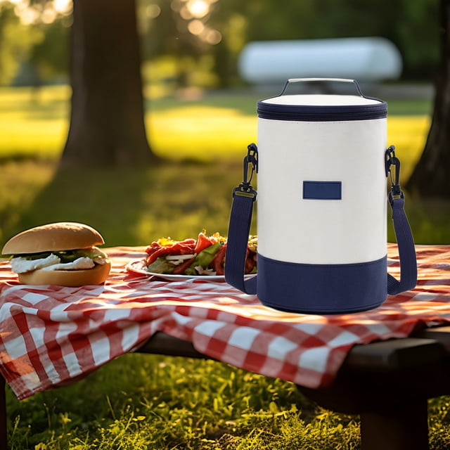 Fiudx Bolsa Térmica para Almuerzo, Cilíndrica de Tela, con Forro Grueso de Aluminio, Mantiene La Comida Caliente o Fría, Elegante Bolso para Oficina, Escuela y Exteriores, con Asa de Transporte Cómod