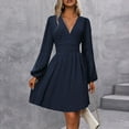 thumbnail image 2 of Swiss Dot Dress for Women 2025 Fall V Neck Long Sleeve Smocked Mini Dresses Boho Casual Fashion Wedding Guest Dress, 2 of 7