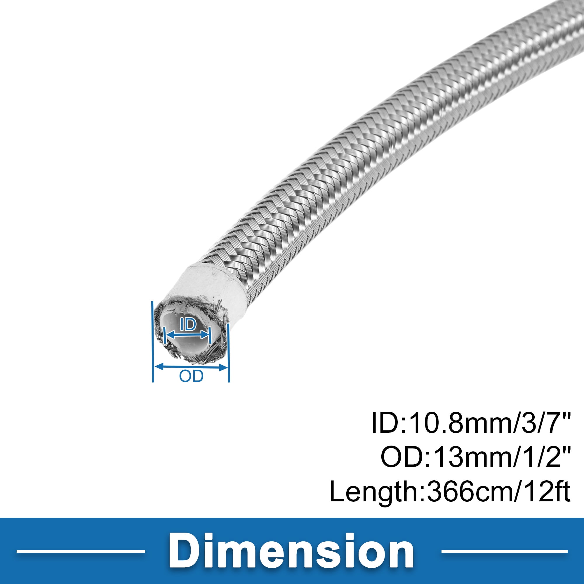 Unique Bargains AN4 Fuel Line Hose 12ft Vacuum Hose Fuel Hose Silver 3/7"ID 1/2"OD