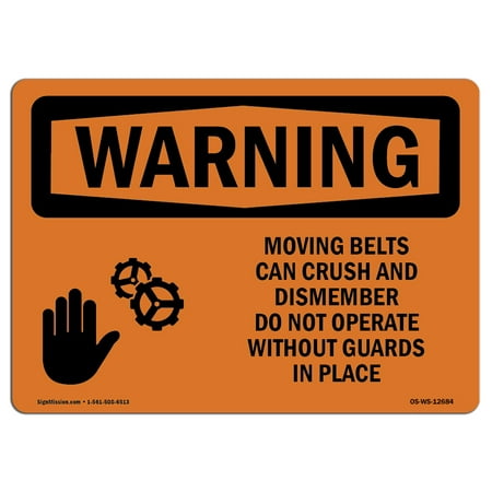 OSHA WARNING Sign - Moving Belts Can Crush  | Choose from: Aluminum, Rigid Plastic or Vinyl Label Decal | Protect Your Business, Construction Site, Warehouse & Shop Area |  Made in the (Best Way To Crush Aluminum Cans)