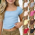 thumbnail image 5 of YaEYa Girls Crop Tops Ribbed Knit Short Sleeve Shirts Square Neck Basic Soft Slim Fitted Solid Casual Y2k Going Out Tees, 5 of 10