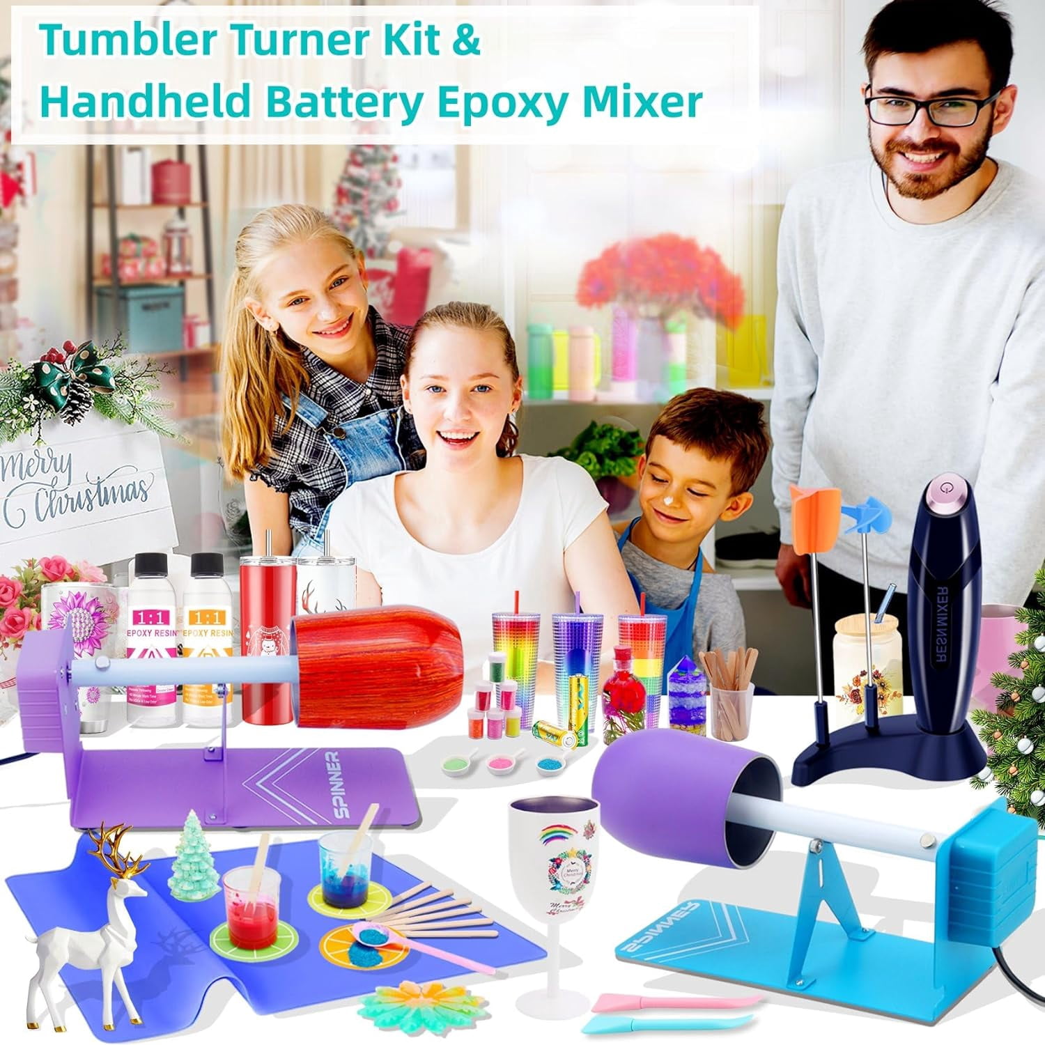 Cup Turner for Crafts Tumbler,Tumbler Cup Spinner,Glitter Powder,Epoxy Resin kit for Tumblers for Beginners with Foam