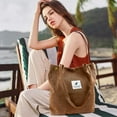 thumbnail image 3 of Ayieyill Corduroy Tote Bag Large for Women Girl Lady Canvas Shoulder Cord Purse with Inner Pocket (Brown), 3 of 7