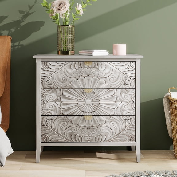 Miekor Furniture 3 Drawer Cabinet, American Furniture, Suitable for Bedroom, Living Room, Study 80397