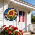 thumbnail image 4 of erdimoy Stained Glass Sunflower American Flag Wooden Welcome Sign For Front Door,12 Inch Round Hanging Wall Sign Plaque Farmhouse Decorations, 4 of 6
