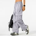 thumbnail image 7 of Womens Cargo Pants High Waisted Baggy Wide Leg Plus Size Parachute Pants with Pockets and drawstring Cargos Lightweight Trousers Y2K Light Gray XL, 7 of 7
