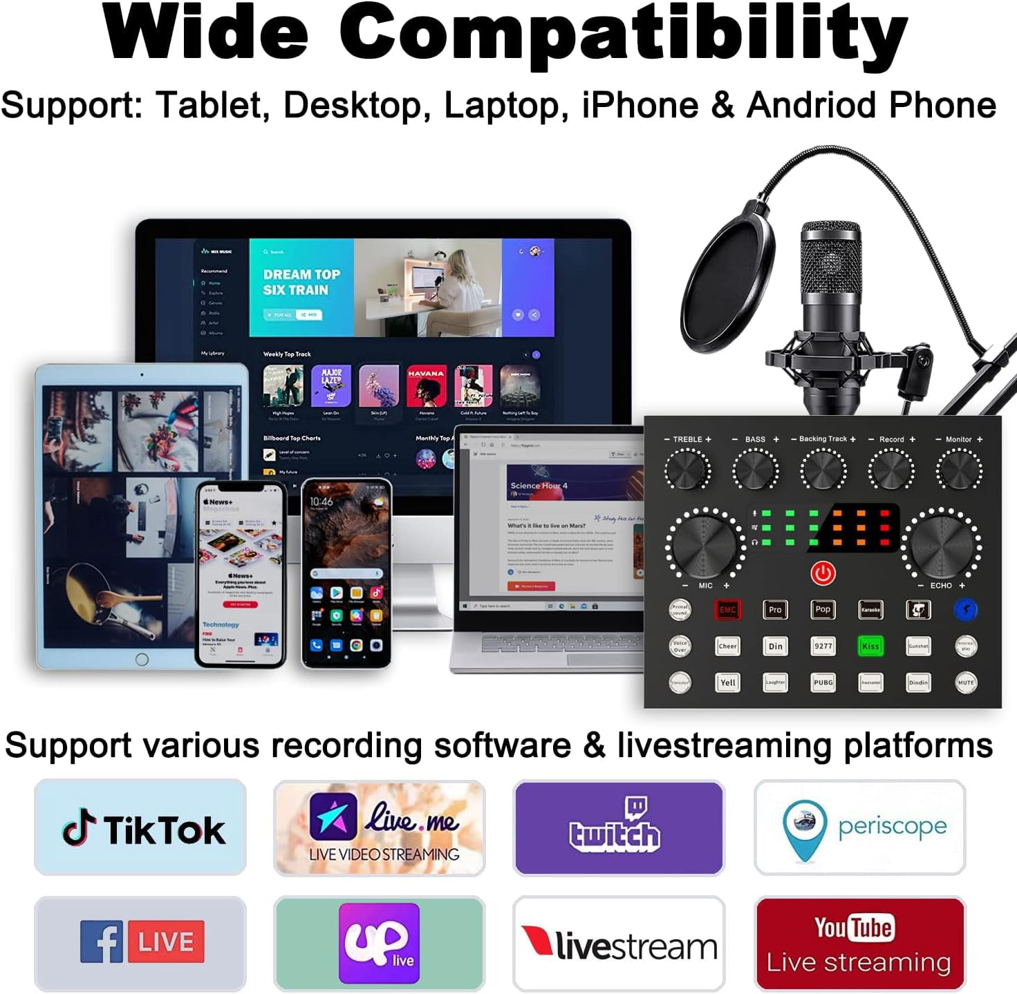 BM-800 Podcast Equipment Bundl with V8X Live Sound Card,Recording Studio Equipment for Live Streaming, Broadcasting with Phone/PC/Laptop