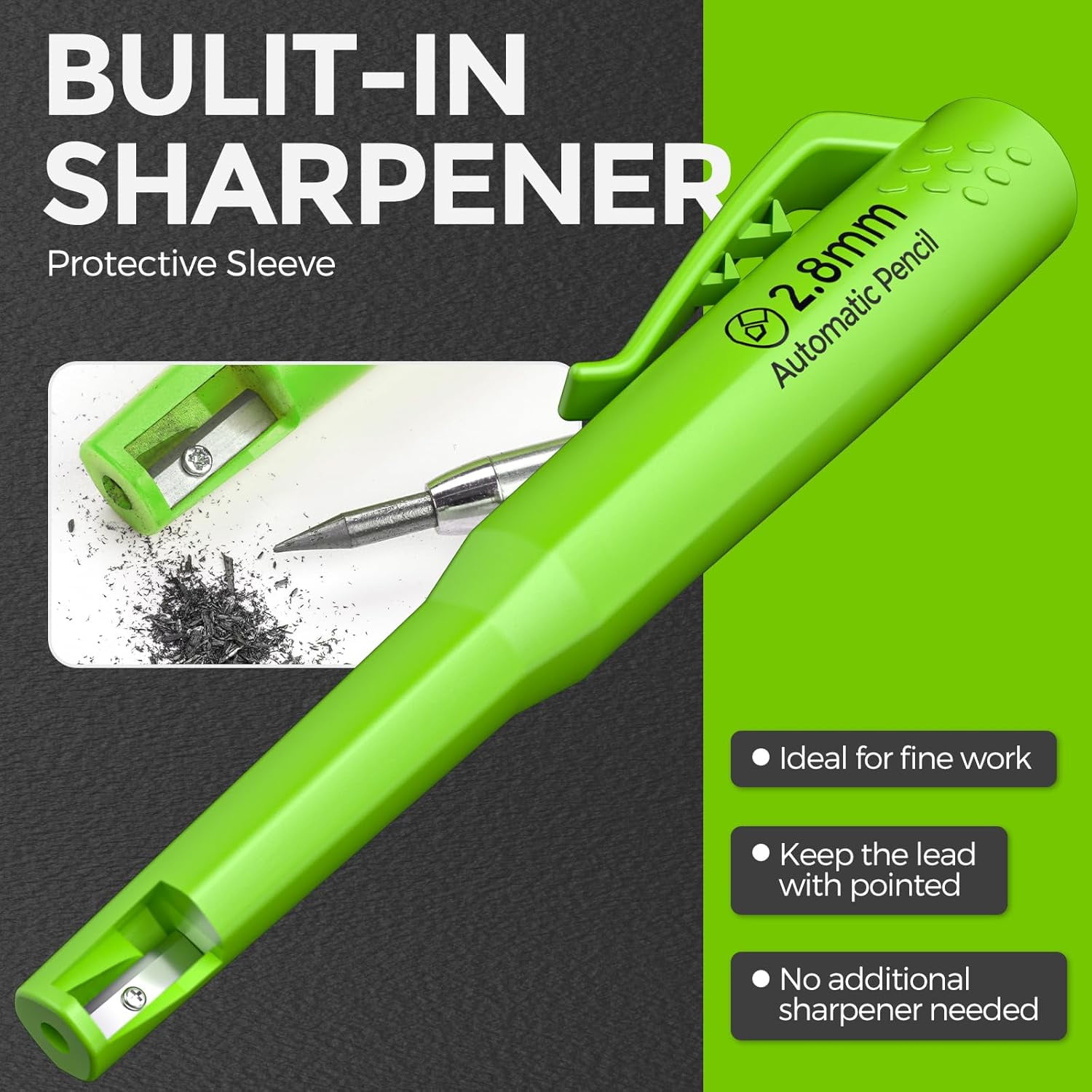 Nicpro 4 Pack Carpenter Pencil with Sharpener, Mechanical Pencils Set, Heavy Duty Construction Pencil, Carpenter Tools for Architect Marking