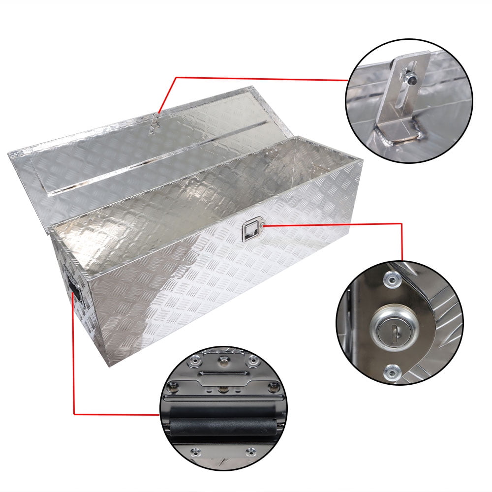 LABLT 49 inch Aluminum Diamond Plate Tool Box Pick Up Truck Bed Storage Chest Box RV Trailer Organizer Lock W/Key Silver