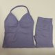 thumbnail image 1 of Conjunto de Yoga sin costuras de impacto para mujer, 2 uds., camiseta sin mangas acolchada con cuello Halter, pantalones cortos de gimnasio para levantamiento de glúteos, 1 of 5