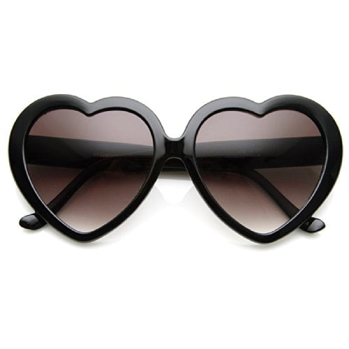 Lunettes de Soleil Oversize en Forme de Coeur UV400 Mignonne Lunettes de Mode d'Amour à la Mode pour les Femmes 52mm (Noir)