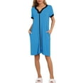 thumbnail image 2 of INSPIRE CHIC INSPIRE CHIC Women's Zip-Up Front Nightgown Robe House Coat Short Sleeves Sleepwear Loungewear with Pockets XS Sky Blue, 2 of 6