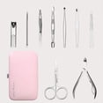 thumbnail image 2 of Juego de manicura y cuidado de uñas profesional de 9 piezas, herramienta de pedicura de acero inoxidable, kit de cuidado para cortaúñas con lima de dedos, con estuche de viaje rosa para mujeres, 2 of 4