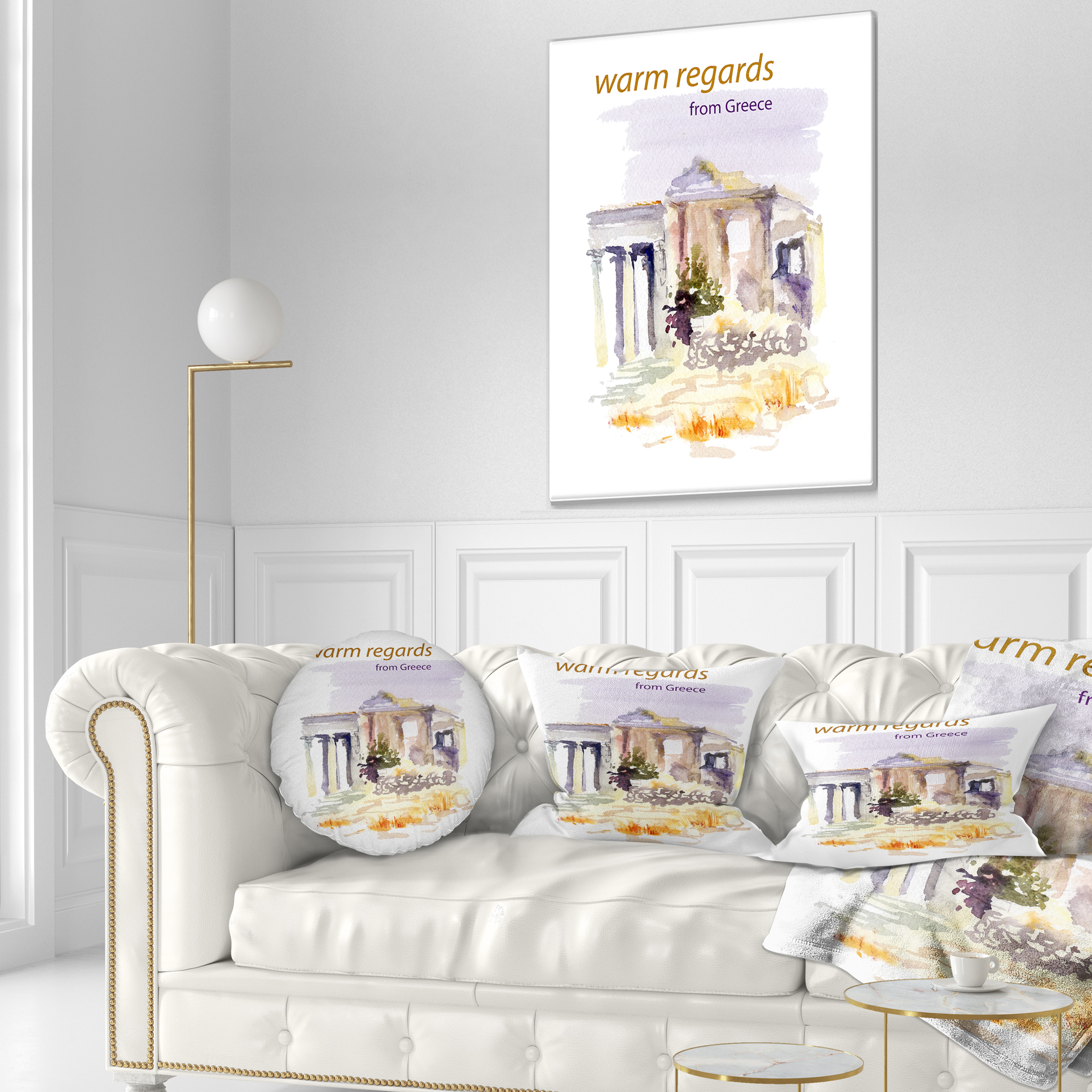 Designart Old Greece Vector Illustration - Cityscape Painting Throw Pillow - 12x20