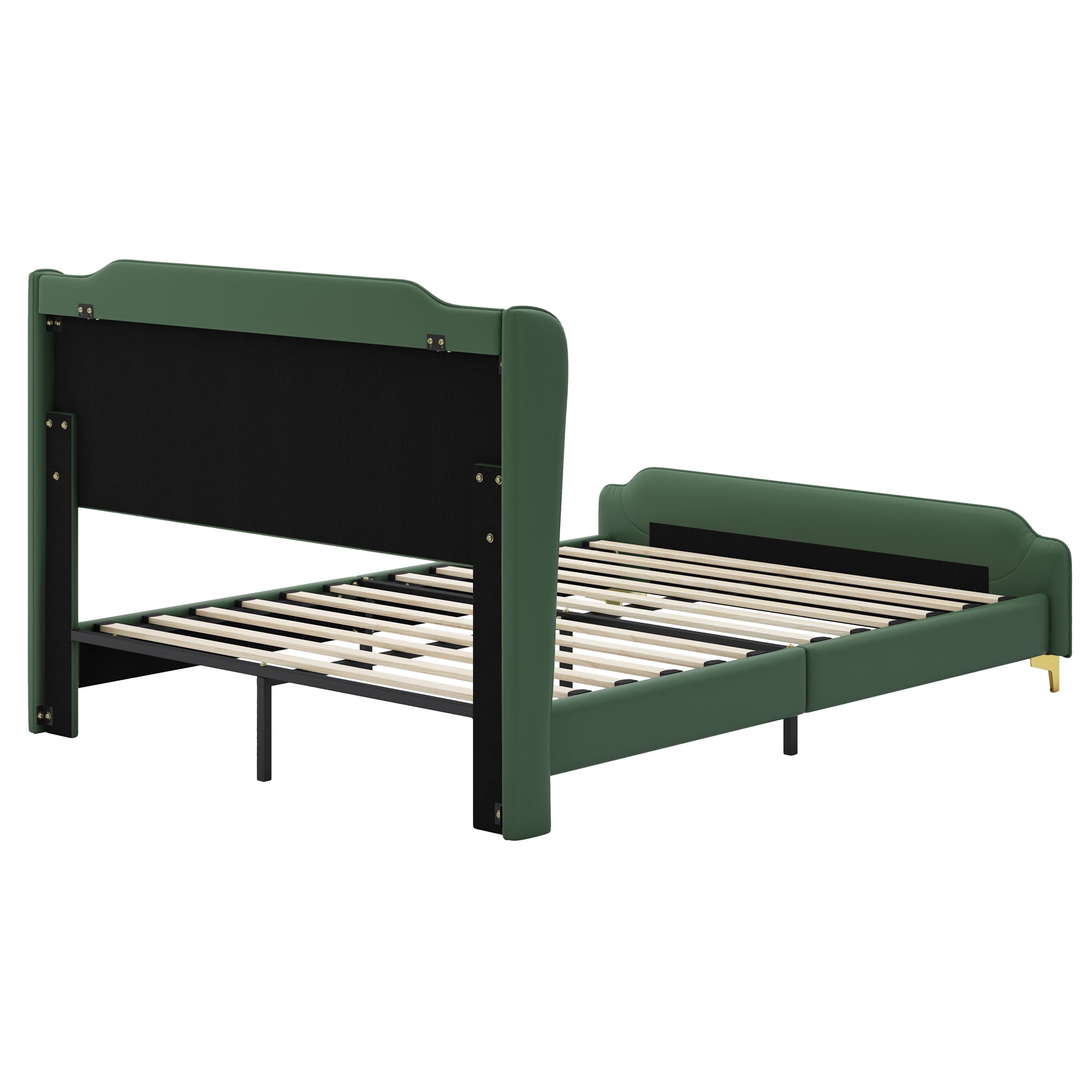 PORKISS Queen Size Bed Frame with PU Leather Upholstered Headboard, No Box Spring Needed, Green