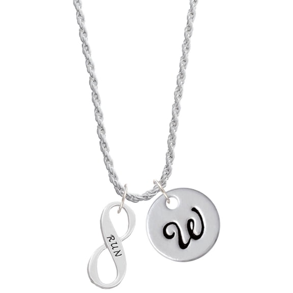 Delight Jewelry Silvertone Run Infinity Sign Silvertone Script Initial Disc - W - Charm Necklace, 20"+3"