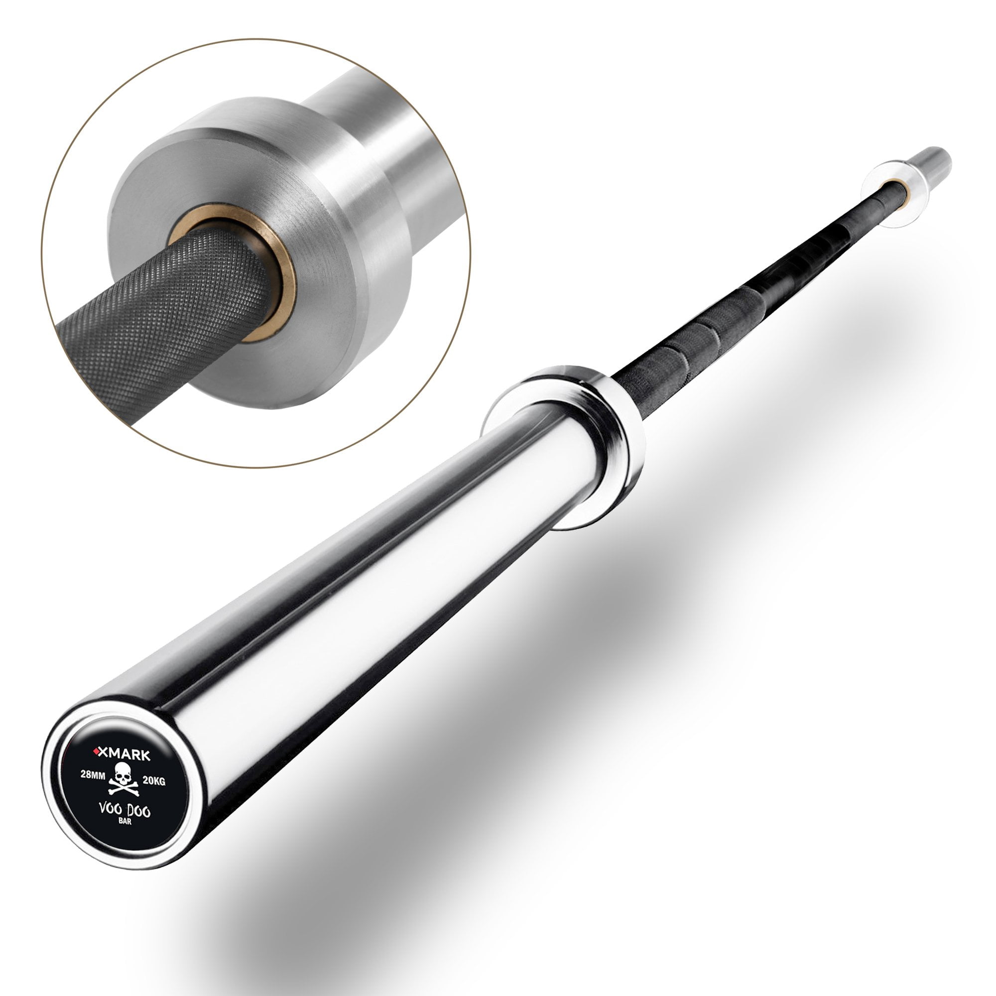 XMARK VOODOO 7' Olympic Bar, Chrome with Black Manganese Phosphate Shaft, 28 mm Grip