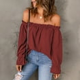 thumbnail image 7 of frariair ​Off-Shoulder Glam Pullover Featuring Chiffon Fabric Perfect For Date Nights And Cocktail Parties​ Red, 7 of 7