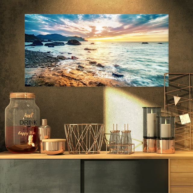 Summer Sea with Mountains and Waves - Seashore Canvas Art Print