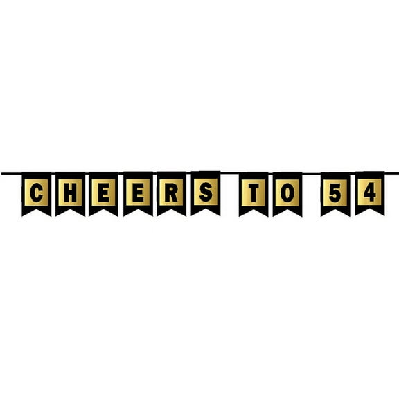 Cheers 54th Brithday Anniversary Black & Mettalic Gold Handing Party Wall Decoration Bunting Banner