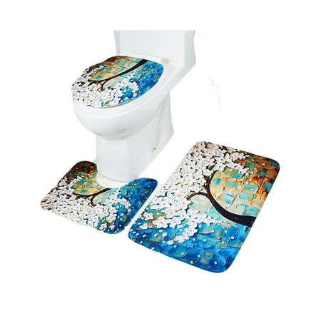 3pcs Bathroom Fl Lid Toilet Seat Cover Pedestal Rug Bath Mat Carpet Set Canada - Bath Mats And Toilet Seat Covers