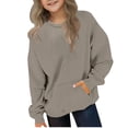 thumbnail image 2 of DJDLJWCJ Girls Crewneck Sweatshirt with Pocket Long Sleeve Solid Color Pullover Stretch Soft Casual Tops Khaki Size 2T, 2 of 7