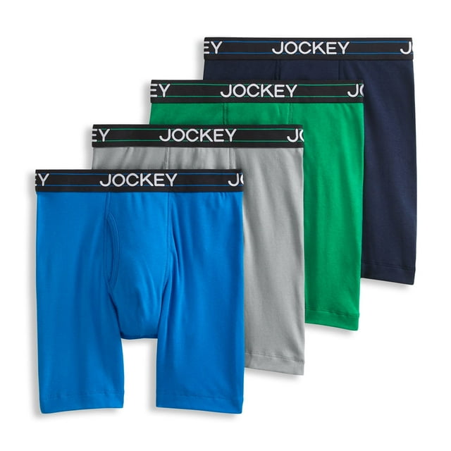 Jockey Men's Lightweight Cotton Blend 7" Long Leg Boxer Brief - 4 Pack