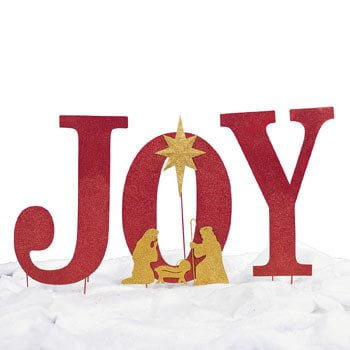 Large Sparkly Joy with Nativity Scene Outdoor Christmas Metal Yard Stakes Set - Walmart.com