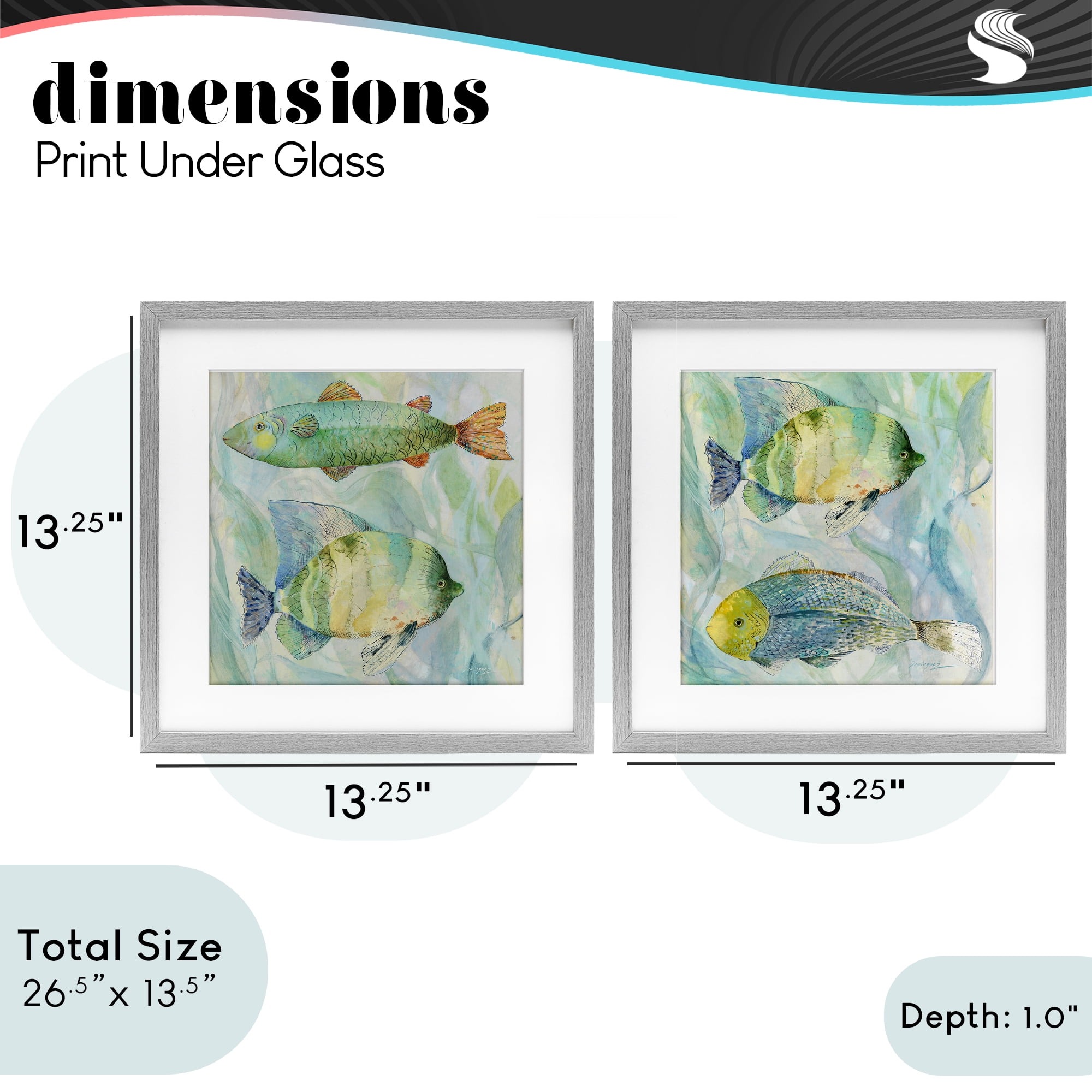 Stupell Industries Sweet Fish Aquatics 2 Piece Gray Framed Print Under Glass Set, design by Lorenzo Collective