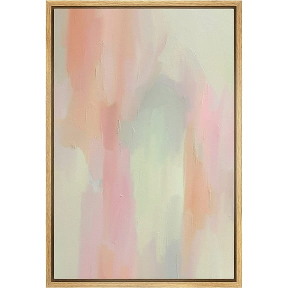 IDEA4WALL Framed Canvas Print Pink Green Pastel Paint Stroke Collage Geometric Abstract Wall Art Modern Artwork Decor Minimalism Relax/Zen for Living Room, Bedroom - Natural 16"x24"