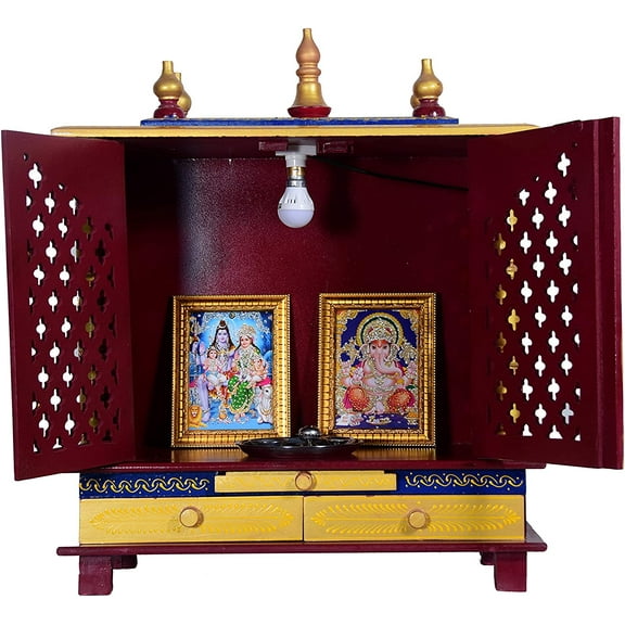 Jodhpur Handicrafts Wooden Temple/Home Temple/Pooja Mandir/Pooja Mandap/Temple for Home with White Light