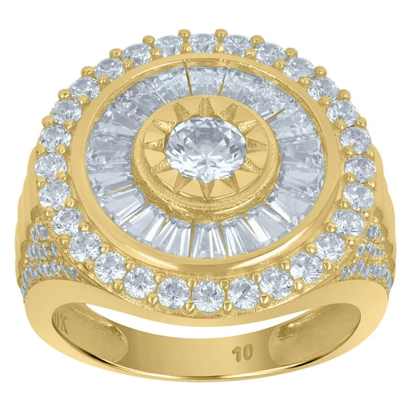 10k Yellow Gold Mens Baguette Cubic-Zirconia Presidential Ring