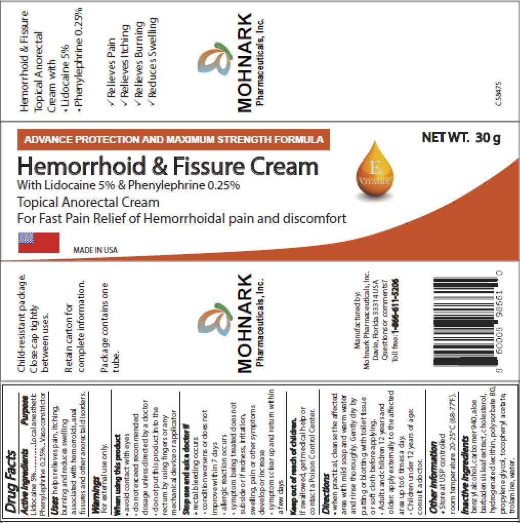 Mohnark Hemorrhoid and Fissure Pain Cream With LIDOCAINE 5% and PHENYLEPHRINE 0.25% for Fast Acting Relief of Pain, Swelling, Discomfort, and Itching (1 oz.)