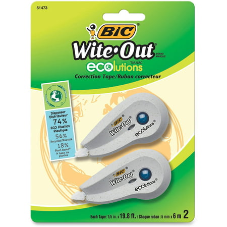 BIC Wite-Out Ecolutions Mini Correction Tape, White, 1/5
