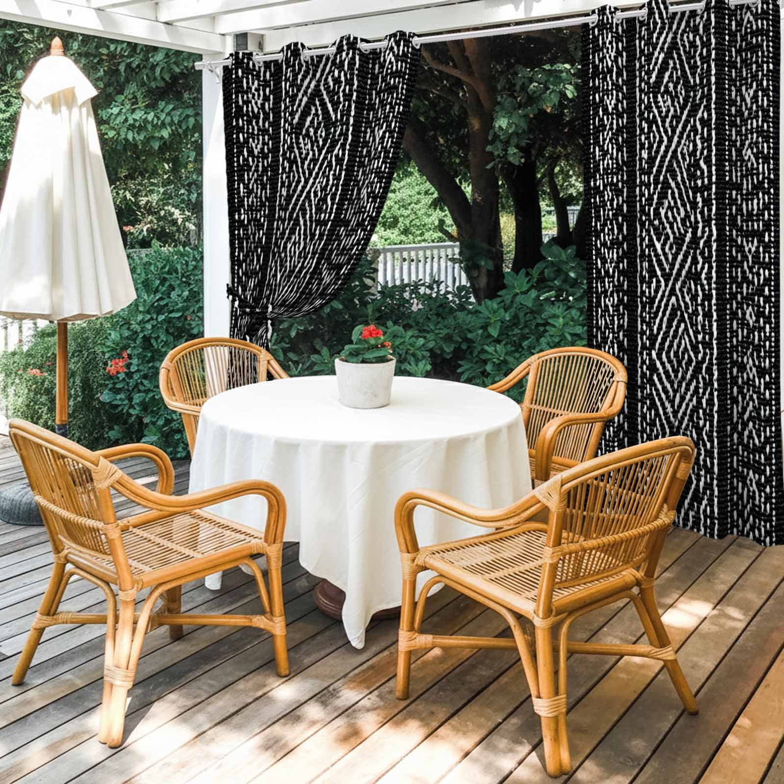 Black and White Geometric Outdoor Curtains for Patio, Boho Ethnic Stripe Woven Texture Sunshade Privacy Drapes Grommet Waterproof Outside Curtains for Porch/Cabana/Balcony 54"x 108", 1 Panel
