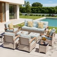 thumbnail image 2 of MEISSALIVVE 8 Pieces Outdoor Patio Furniture Sets, Wicker Patio Conversation Sets with 2 Wood Armrests Swivel Glide Chairs,2 Single Chairs, 3-seat Sofa and Coffee Table(Blue), 2 of 9