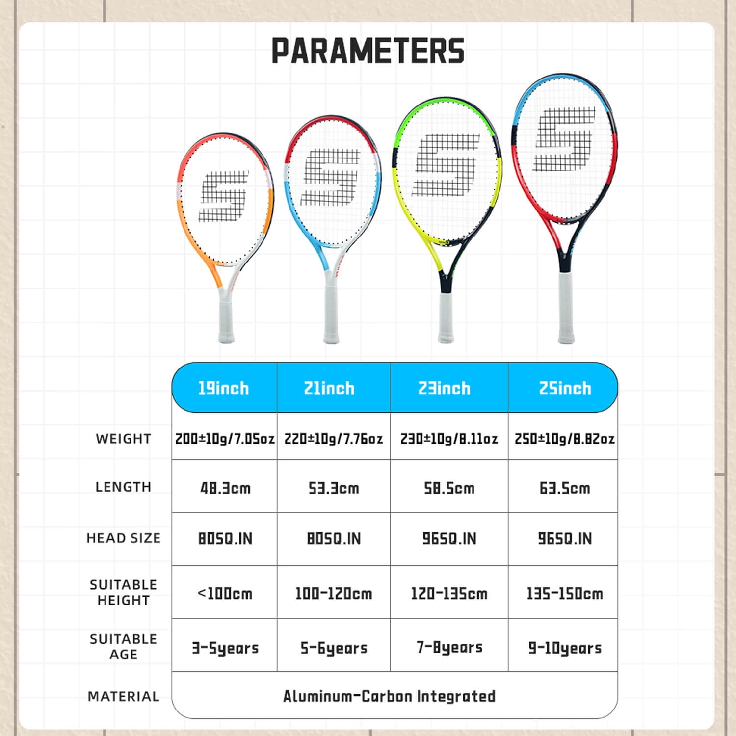 19/21/23/25 Inch Carbon Fibre Tennis Racket, Professional Beginners High Quality, Lightweight & Durable, Already Threaded, Best Gifts for Son & Daughter, Fostering A Love of Sport