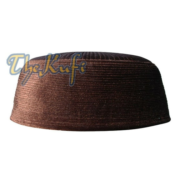 TheKufi® Chechen Style Muslim Hat Dark Brown Rigid Velvet Prayer Cap (S -56cm)