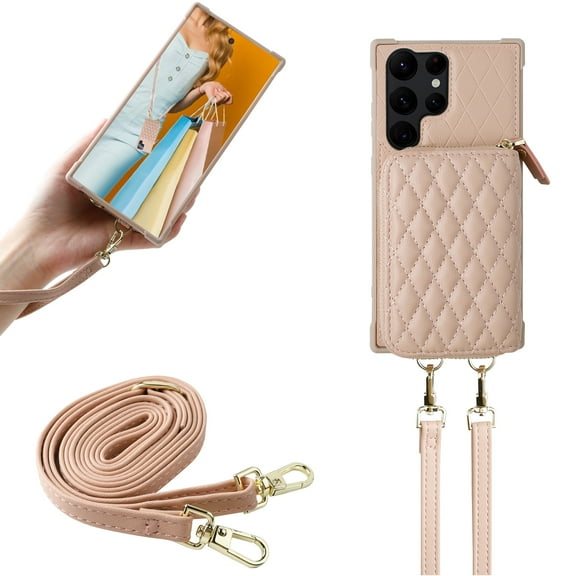 MONASAY Zipper Wallet Case Fit for Samsung Galaxy S23 Ultra,[RFID Blocking]Flip Leather Handbag Phone Cover with Card Holder& Crossbody Shoulder Lanyard Strap