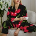 thumbnail image 4 of Goofa Cherry Printed Women’s 2 Piece Pajama Set Super,Pajamas Women's Long Sleeve Sleepwear Soft Button Down Loungewear Pjs Lounge Set Nightwear-X-Large, 4 of 9