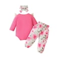 thumbnail image 3 of Gyratedream Newborn Baby Girl Clothes Infant Girl Outfits Long Sleeve Ruffle Romper Floral Pants Headband Set, 3 of 7