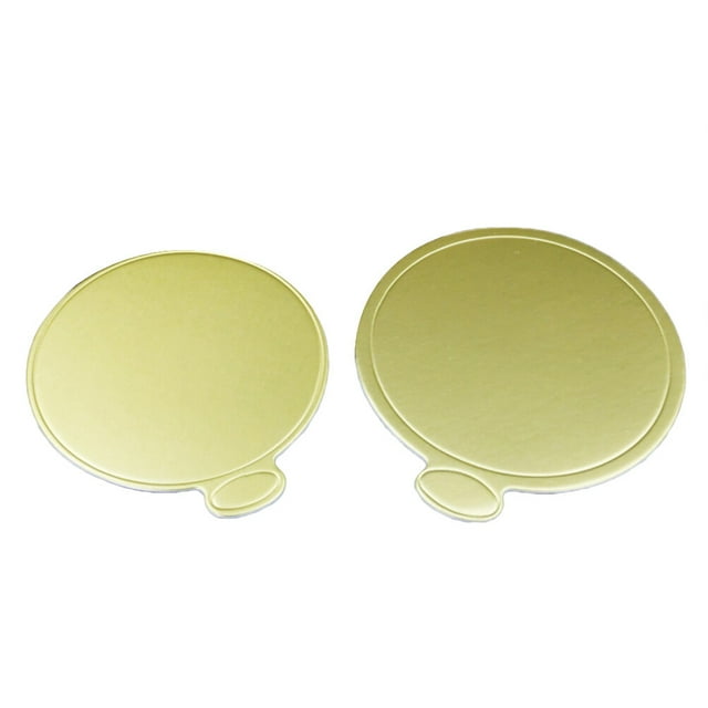 KAKOWELY base de Service pour Gâteau mousse 100 Pcs base de Service pour Gâteau mousse Dorée Ronde Jetable Plateau de Gâteau en Carton (9cm)3.54"X3.54"X0.04 Pouces