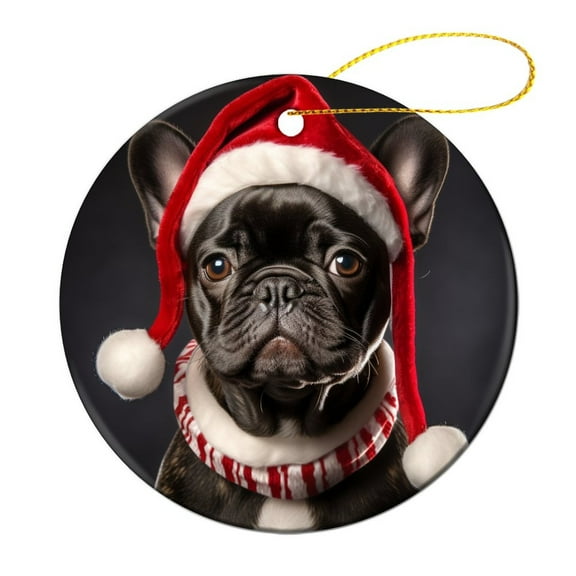 French Bulldog Wear Santa Hat Christmas Ceramic Ornament for Dog Lover Keepsake Ceramic Ornament Personalized Christmas Ornaments Merry Xmas for Family & Friends