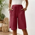 thumbnail image 5 of JULMCOMO Khaki Linen Capri Pants for Women Linen Capri Pants Knee Length High Waisted Plus Size Shorts Dressy Casual Pedal Pushers with Pockets Wine XL, 5 of 7