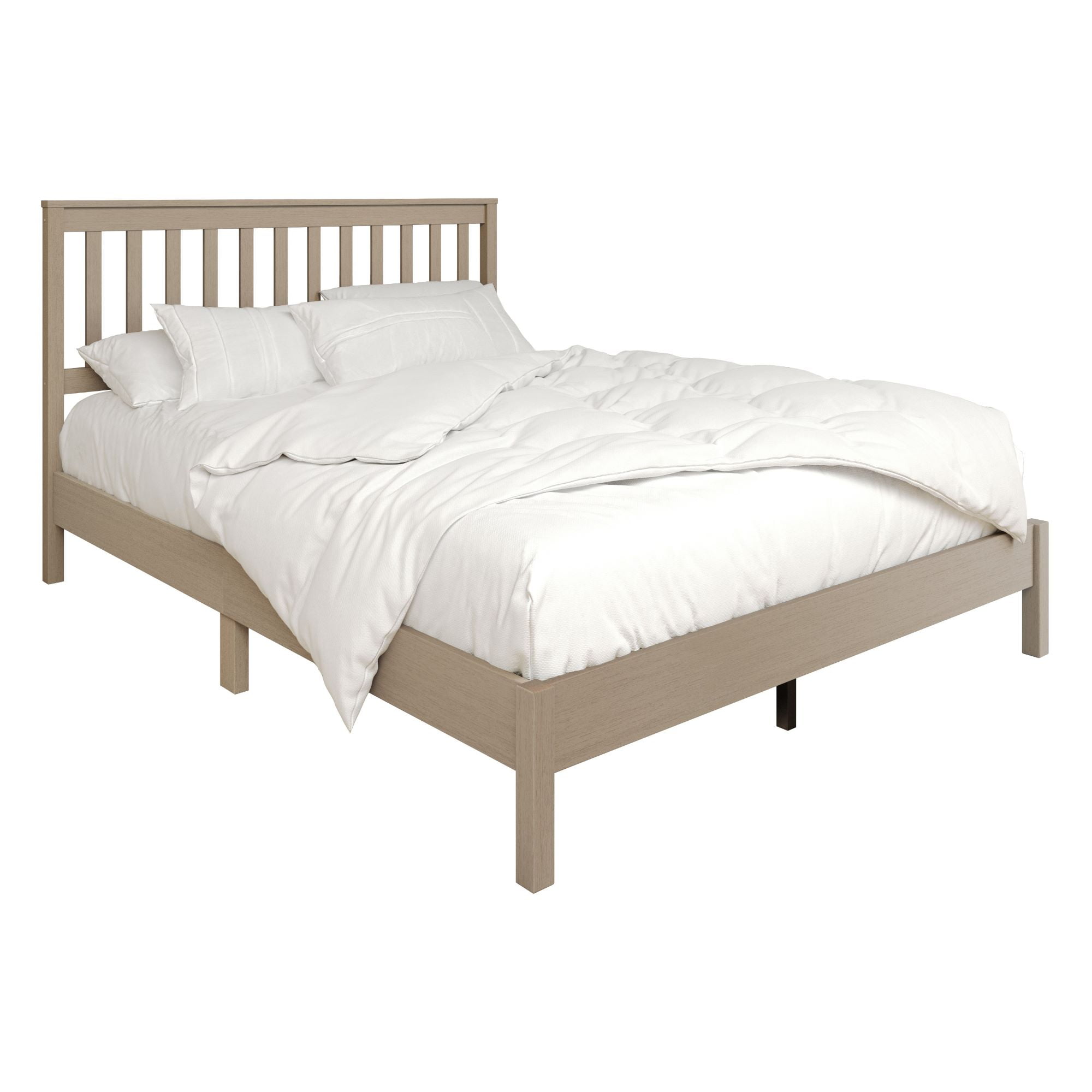 Home Design Fresno Twin Wood Platform Bed Frame with Open Slat Panel Headboard, Gray, Easy Assembly