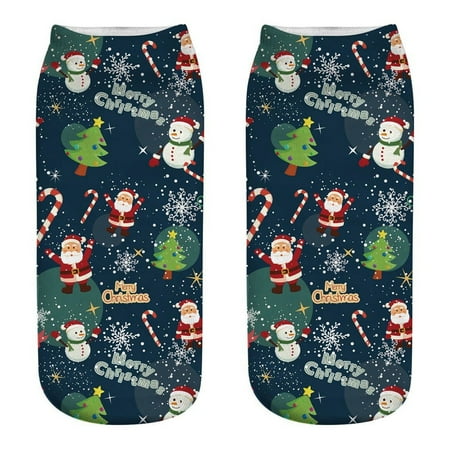 

UoCefik Crew Christmas Warm Low Cut Socks for Women Santa Elk Printing Winter Socks