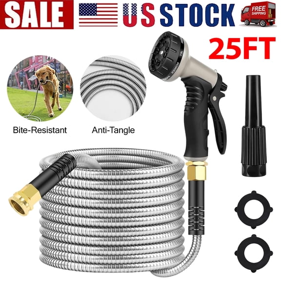 25ft 50ft Metal Garden Hose Stainless Steel Water Hose Lightweight No Kin