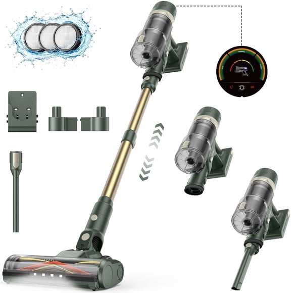 Laresar V12 Aspiradora Inalámbrica, Carga Rápida 2H 600W 65KPa Succión Fuerte, 80Mins de Autonomía Aspiradora Tipo Escoba para Alfombra Piso Duro Pelo de Mascota